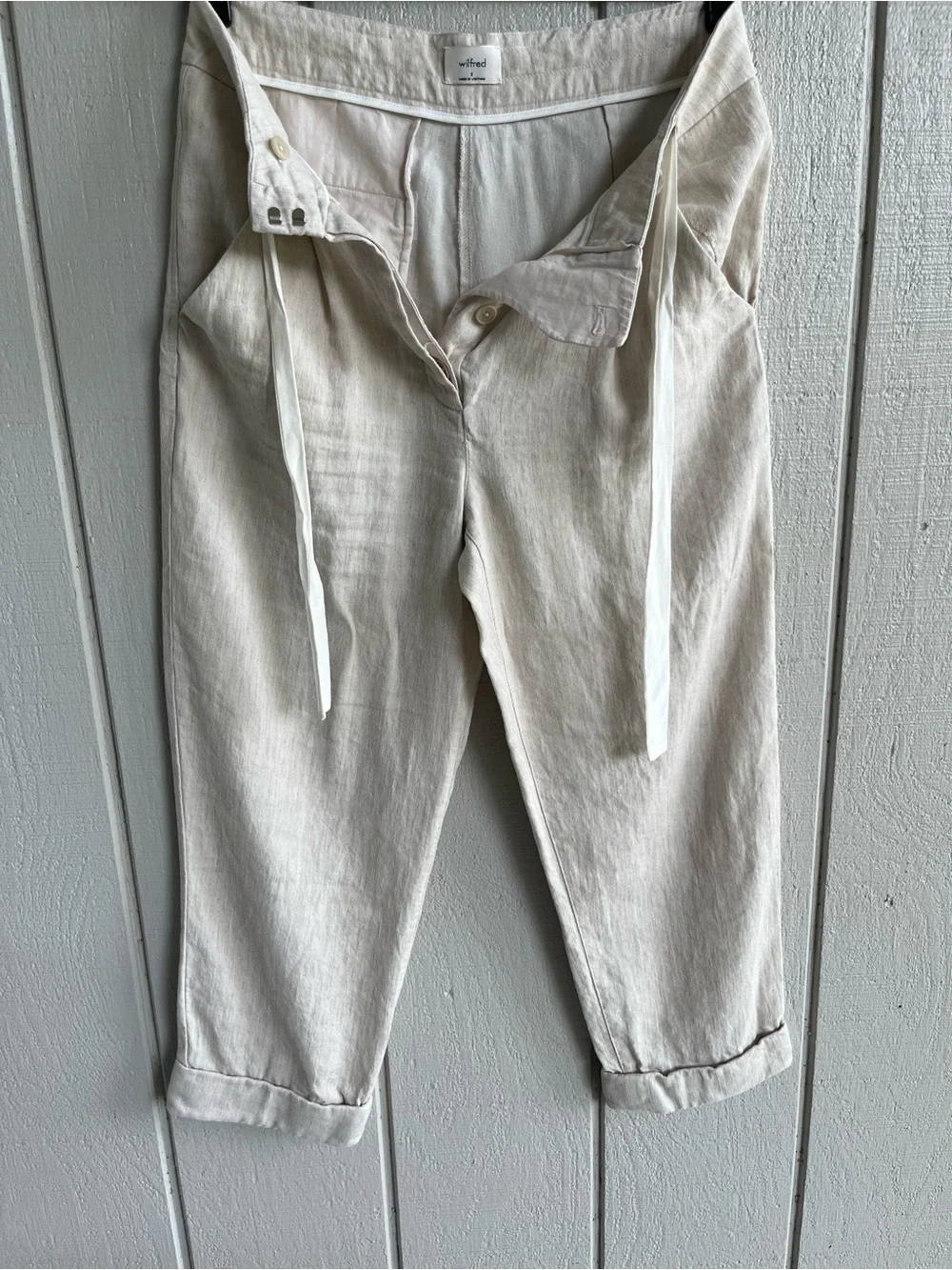 Aritzia Wilfred Linen Blend Cropped Trousers in Cream Size S